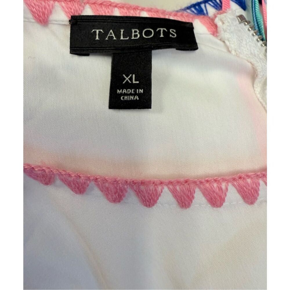 Talbots Womens White Colorful Embroidered Trim Flounce Sleeveless Top XL Spring - Picture 12 of 13